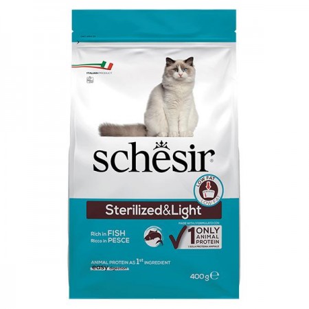 Schesir Cat Sterilized & Light Fish РИБА монопротеїновий сухий корм для стерилізованих котів 400 г (53838)